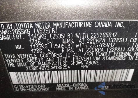 2012 Toyota Rav4 из США, поврежденный, VIN 2T3BF4DV2CW189254